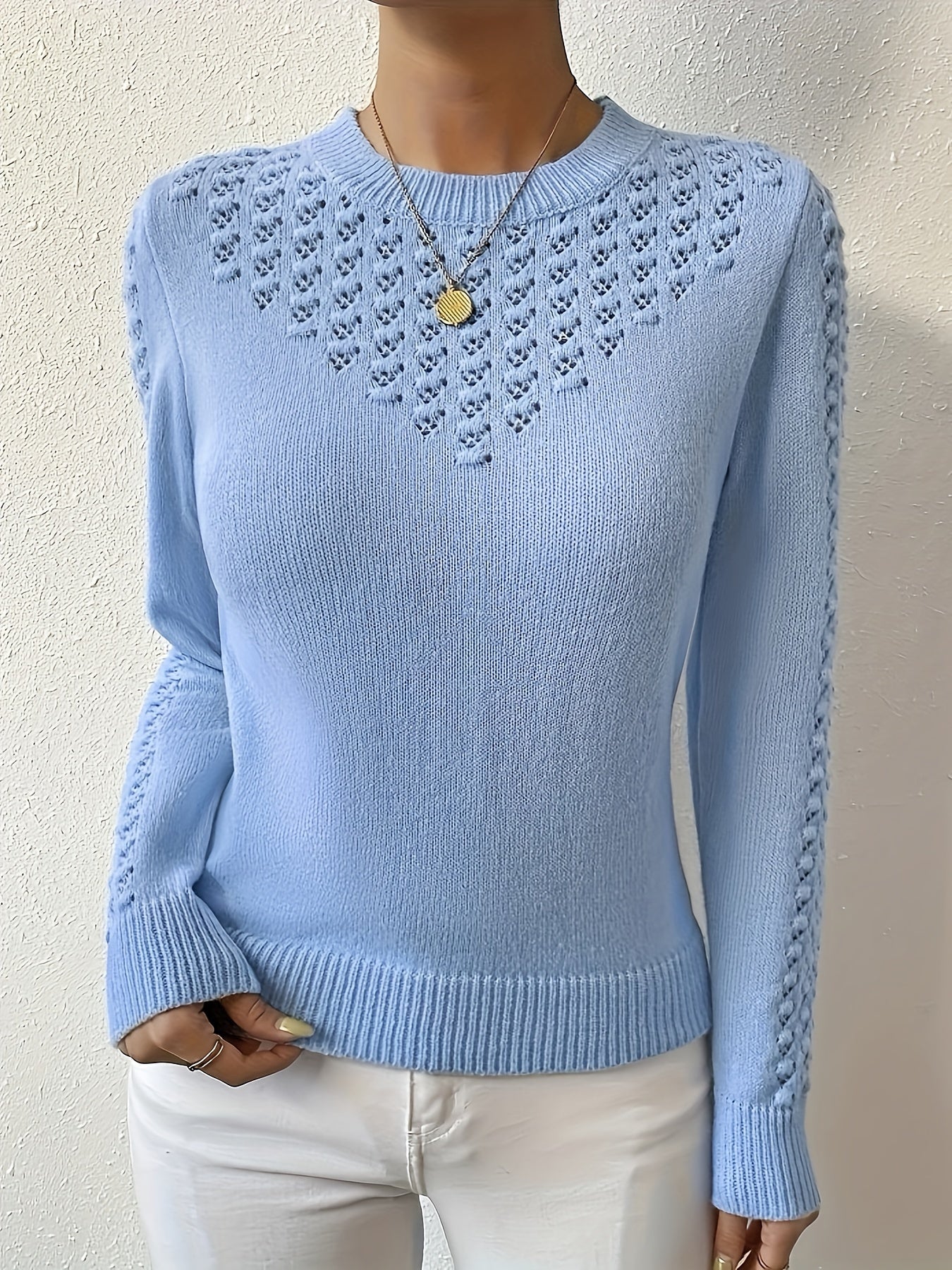 Women’s Pointelle-Knit Sweater Elegant Everyday Layer 3