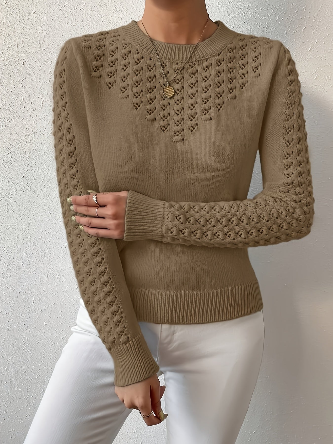 Women’s Pointelle-Knit Sweater Elegant Everyday Layer 8
