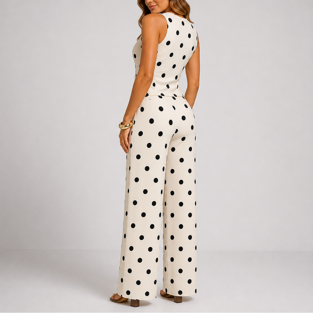 Women’s Polka Dot Two Piece Set Sleeveless Top and Wide Leg Trousers 1