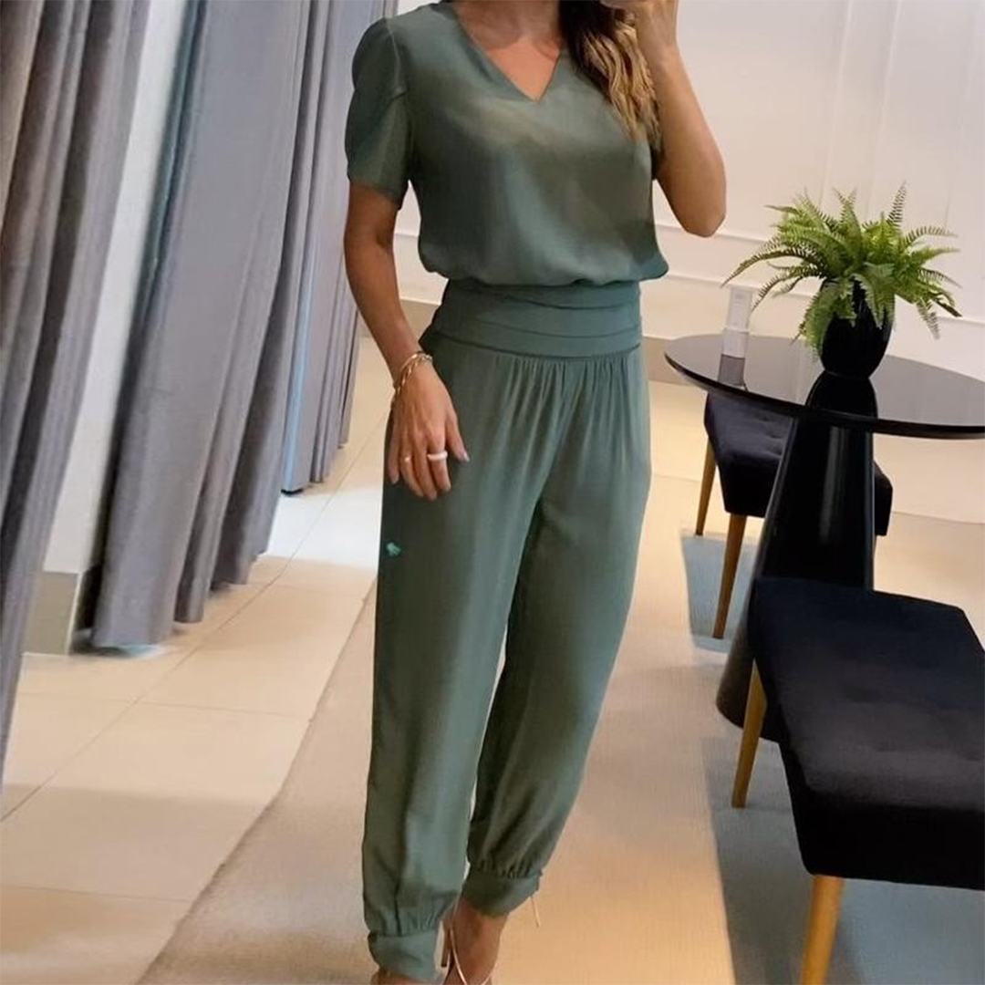 Women’s Printed Jumpsuit V-Neck Tie Waist Wide Leg Style 2