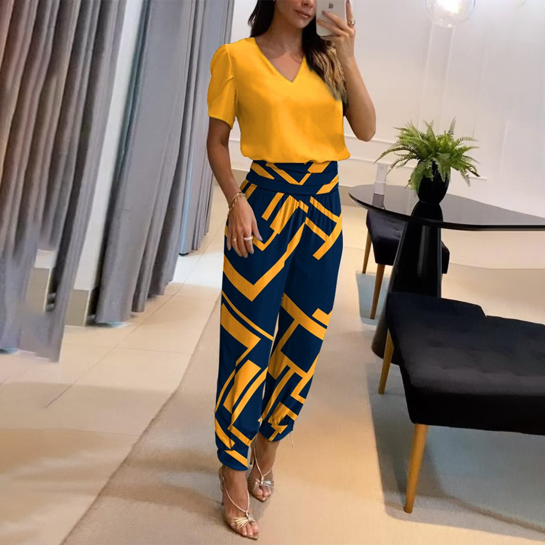 Women’s Printed Jumpsuit V-Neck Tie Waist Wide Leg Style 3