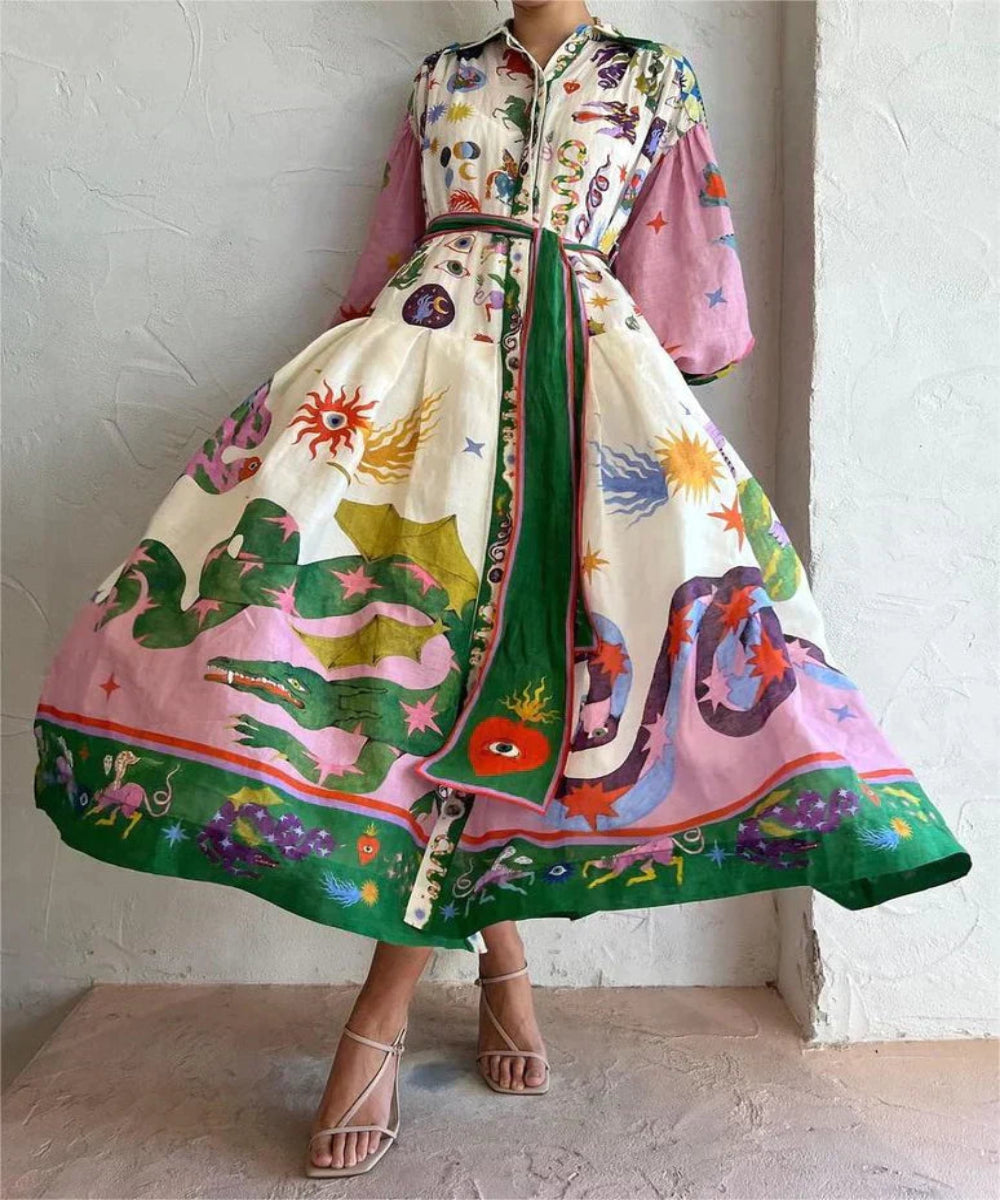 Women’s Printed Maxi Dress Flowy Artistic Design for Summer 0