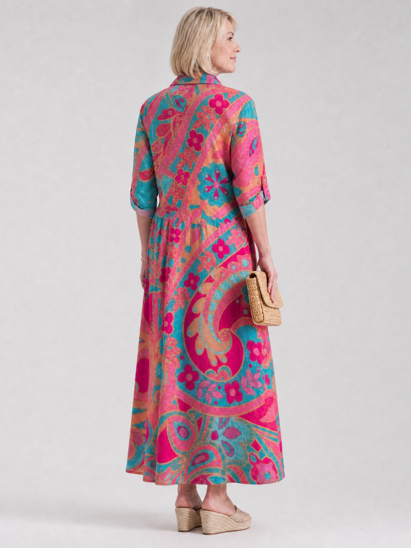 Women’s Printed Midi Dress Lightweight Button Front Casual Style 3
