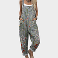 Women’s Printed Overalls Wide-Leg Floral Design 0