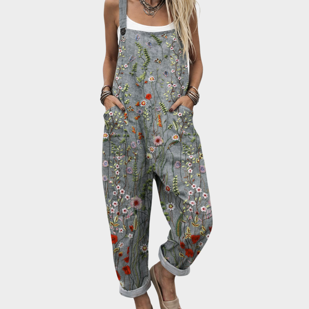 Women’s Printed Overalls Wide-Leg Floral Design 0