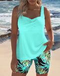 Women’s Printed Tankini Set with Tummy Control and Tropical Leaf Design 0