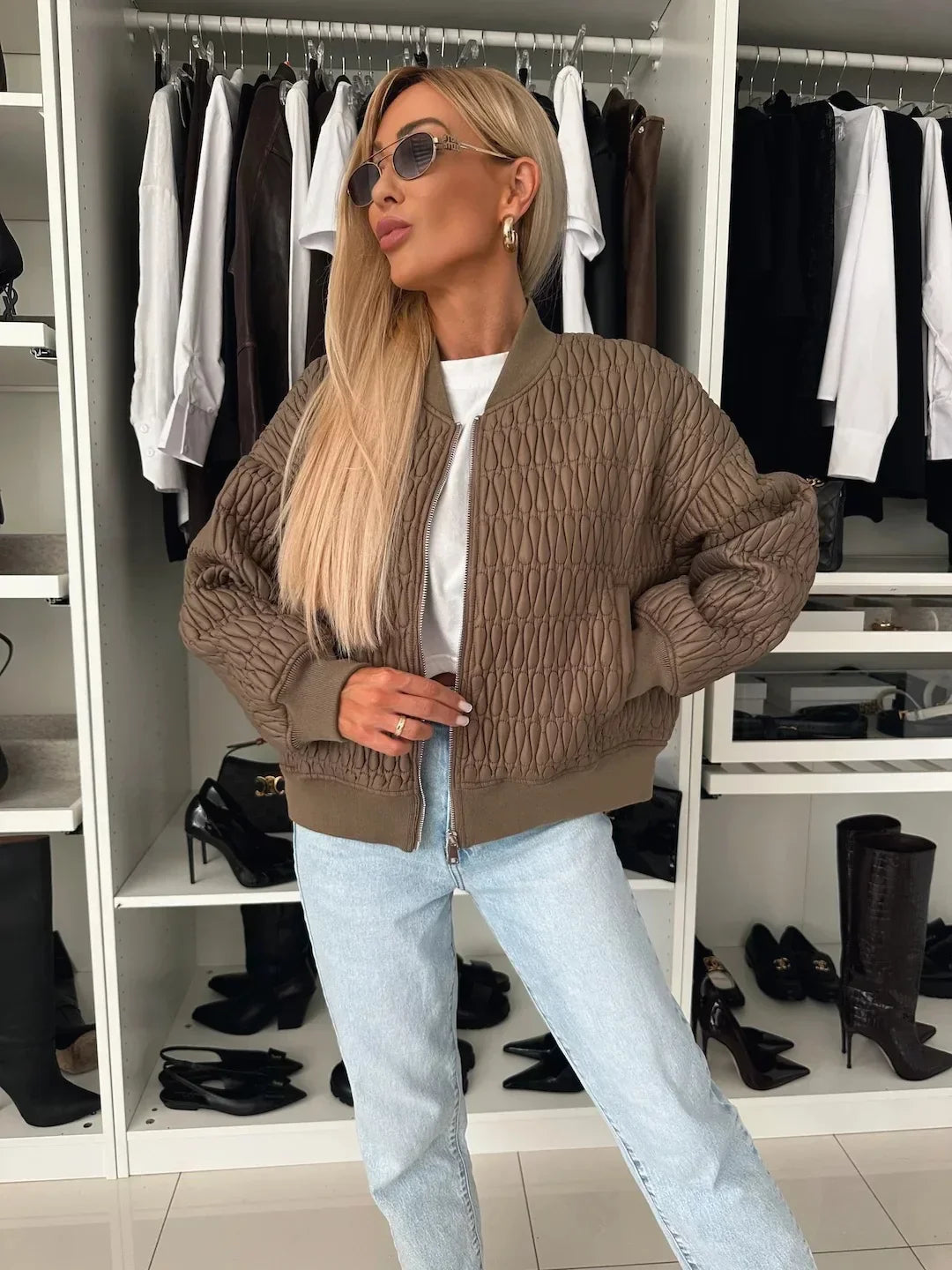 Women’s Quilted Bomber Jacket Stylish Summer Layering 4
