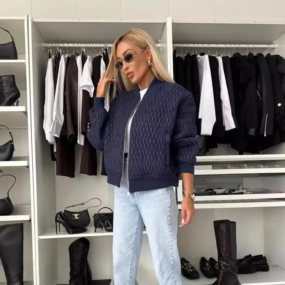 Women’s Quilted Bomber Jacket Stylish Summer Layering 8
