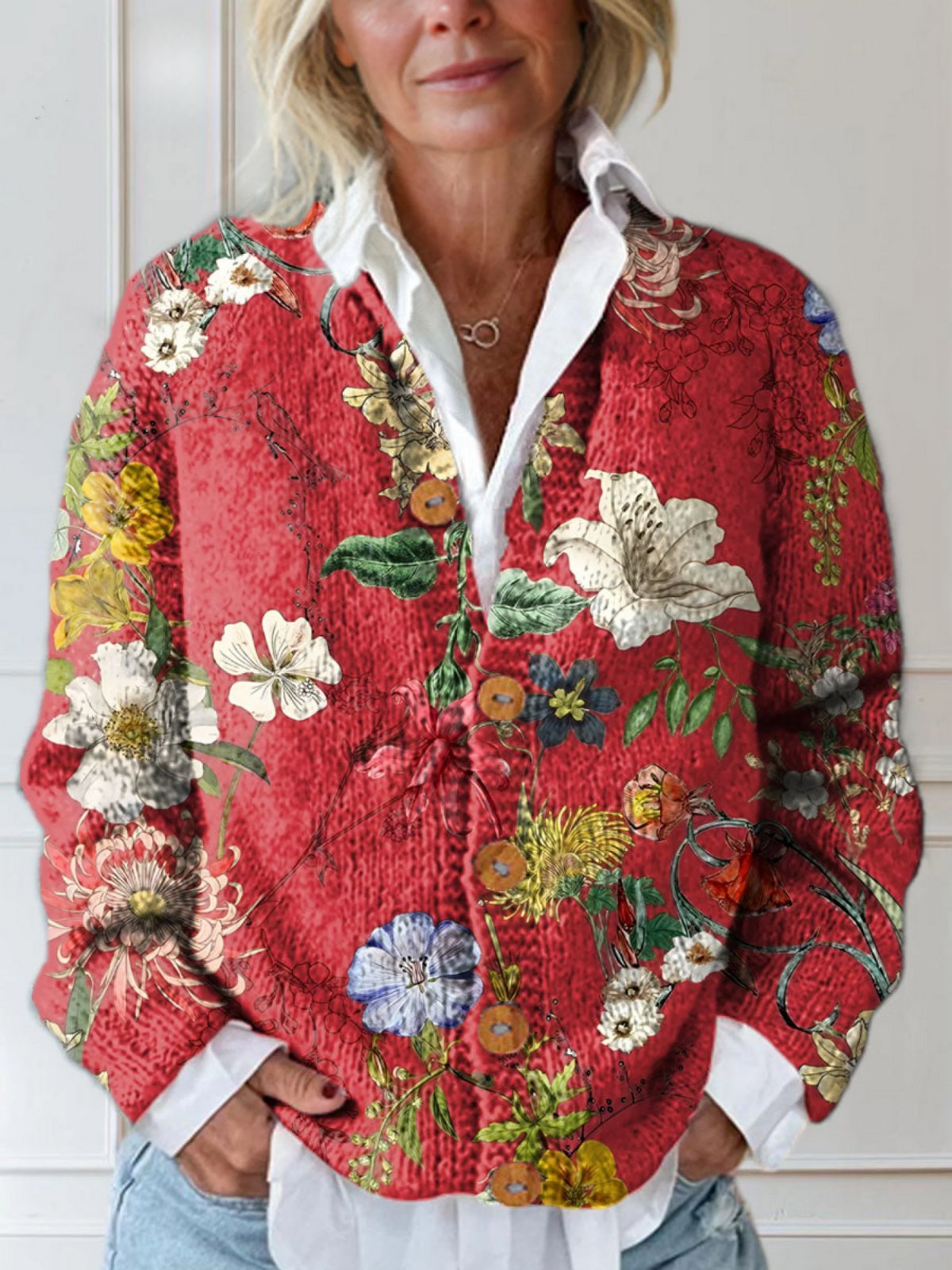Women’s Quilted Floral Cardigan Vintage Button-Front Style 0