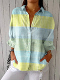 Women’s Relaxed-Fit Button-Front Blouse Pastel Grid Pattern 0