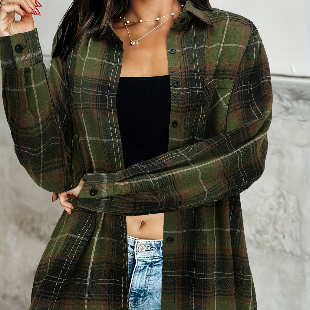 Women’s Relaxed Checked Shirt Classic Everyday Layering Style 0
