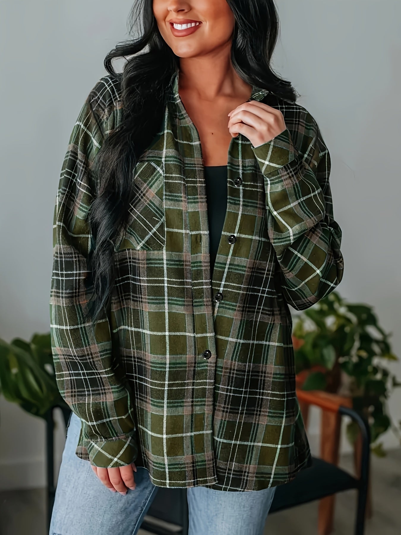 Women’s Relaxed Checked Shirt Classic Everyday Layering Style 1