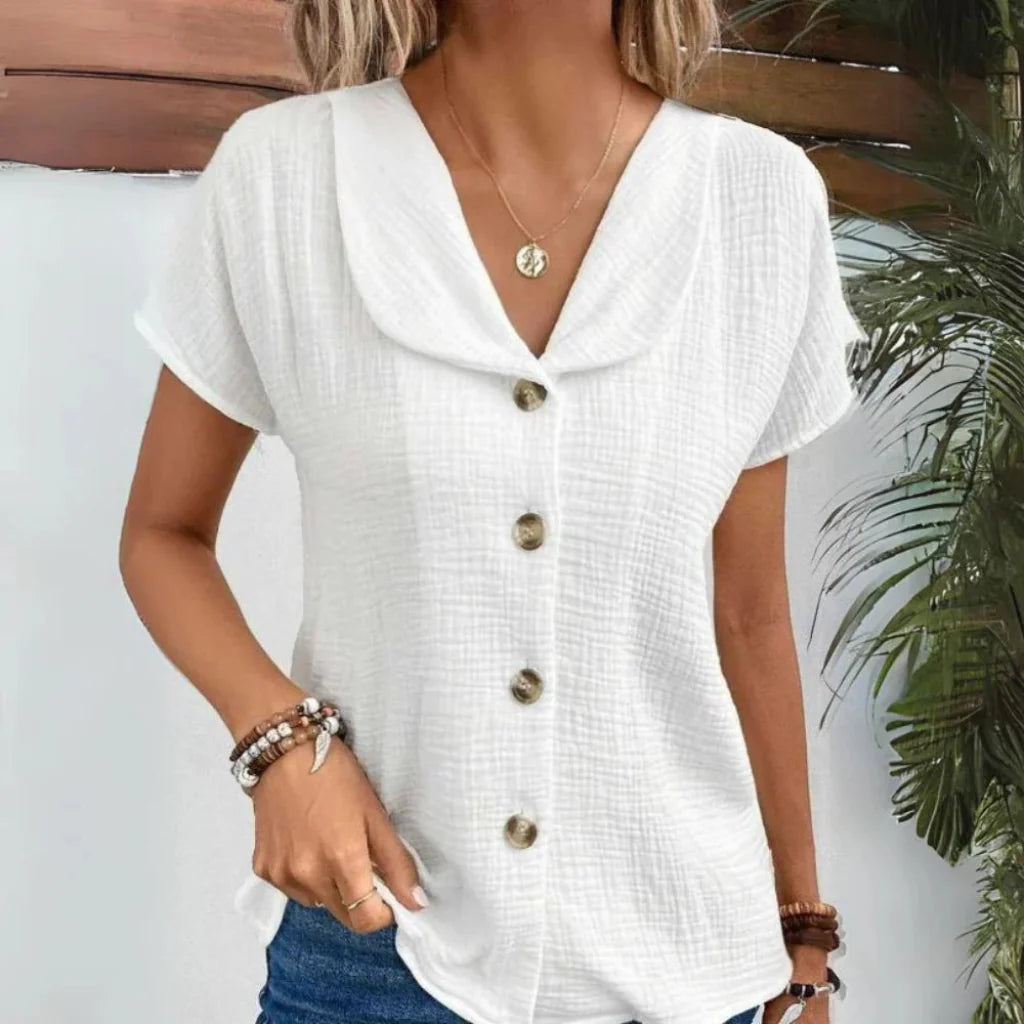 Women’s Relaxed Fit Button-Down Blouse with Collared Neckline 0