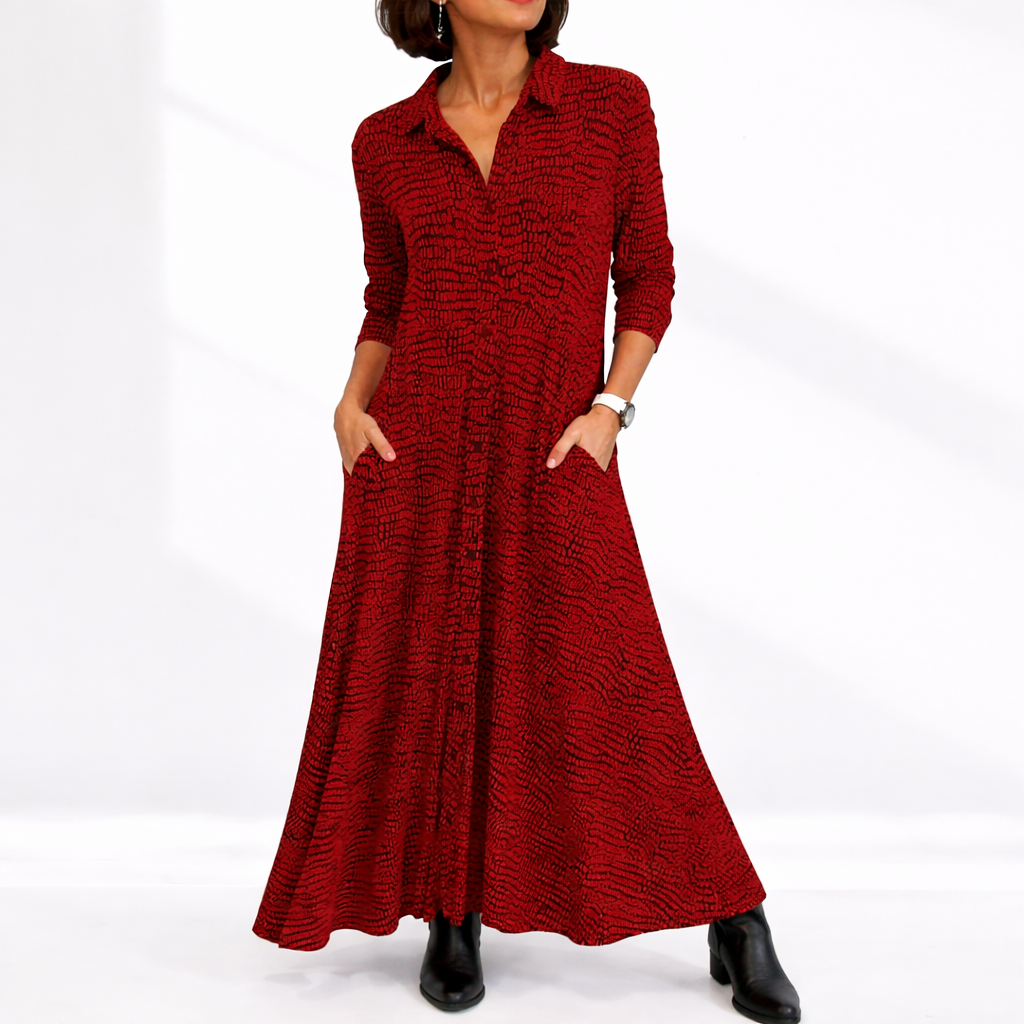 Women’s Relaxed Fit Midi Dress with Functional Pockets 0