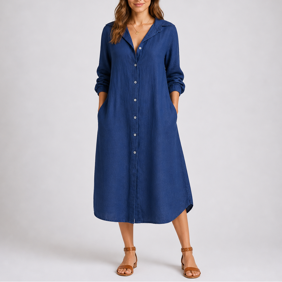 Women’s Relaxed Fit Summer Shirt Dress Button Front Lightweight Style 0