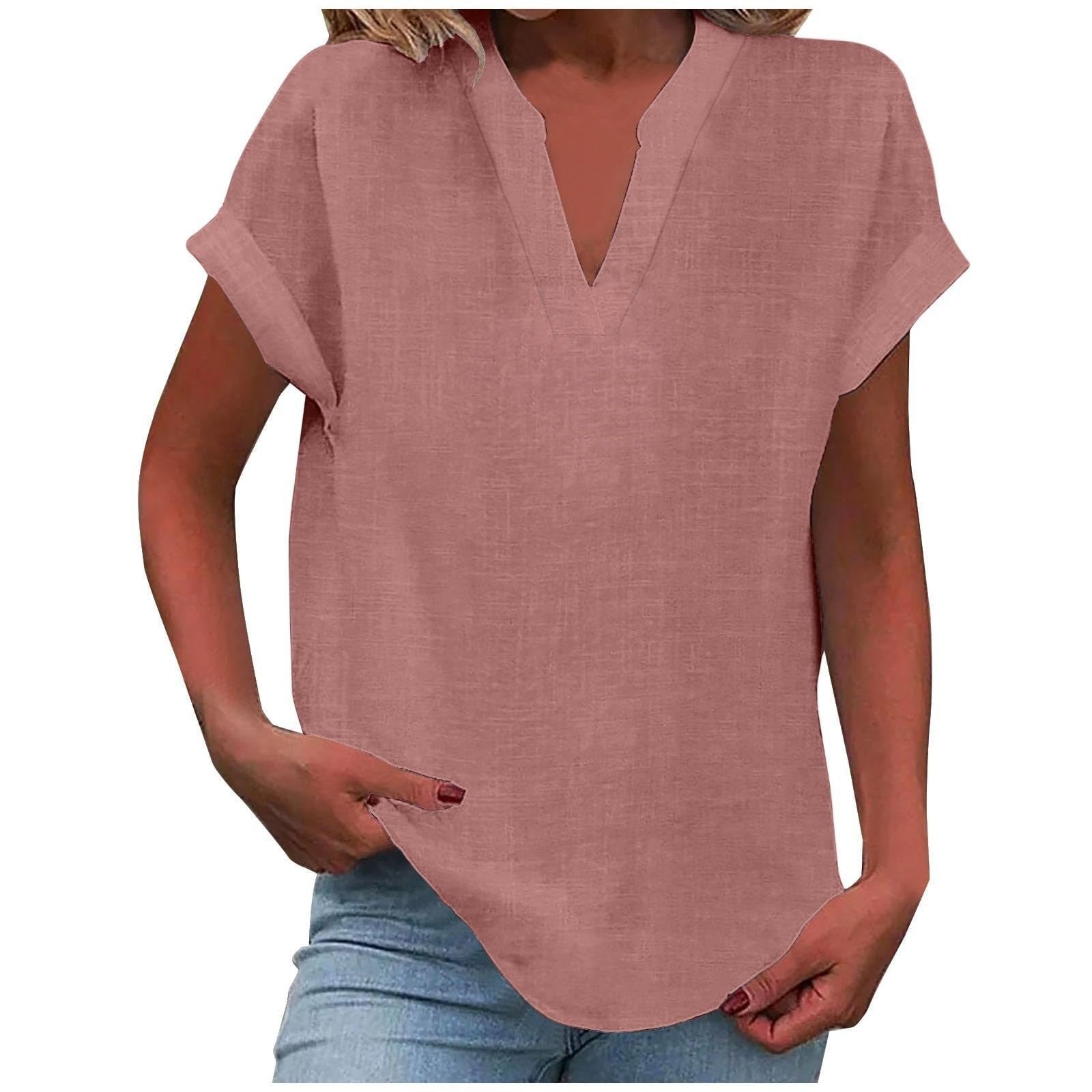 Women’s Relaxed Fit V-Neck Blouse Short Sleeve Design 1