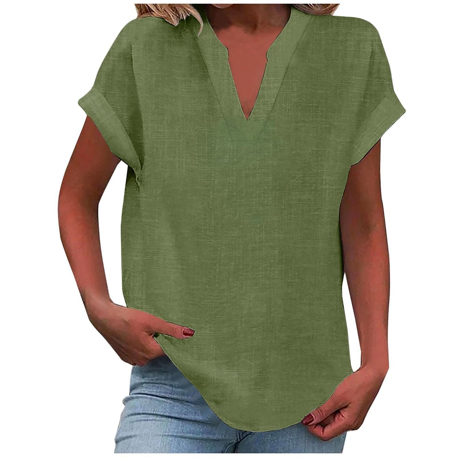 Women’s Relaxed Fit V-Neck Blouse Short Sleeve Design 11