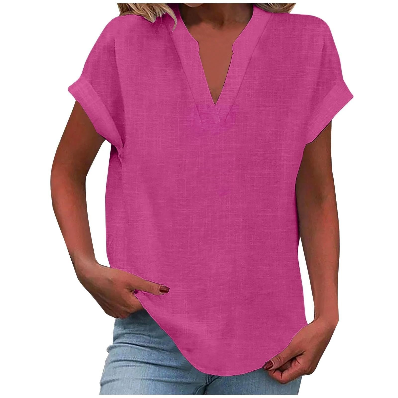 Women’s Relaxed Fit V-Neck Blouse Short Sleeve Design 12