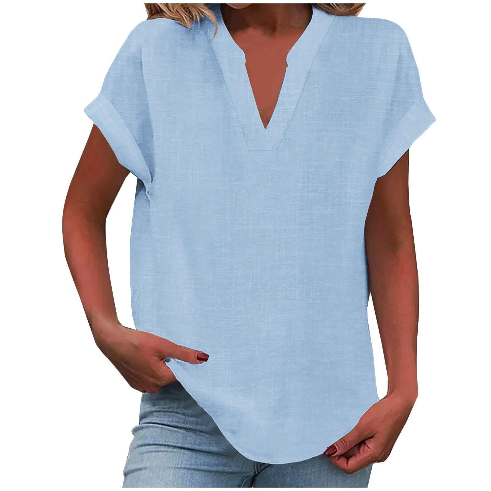 Women’s Relaxed Fit V-Neck Blouse Short Sleeve Design 2