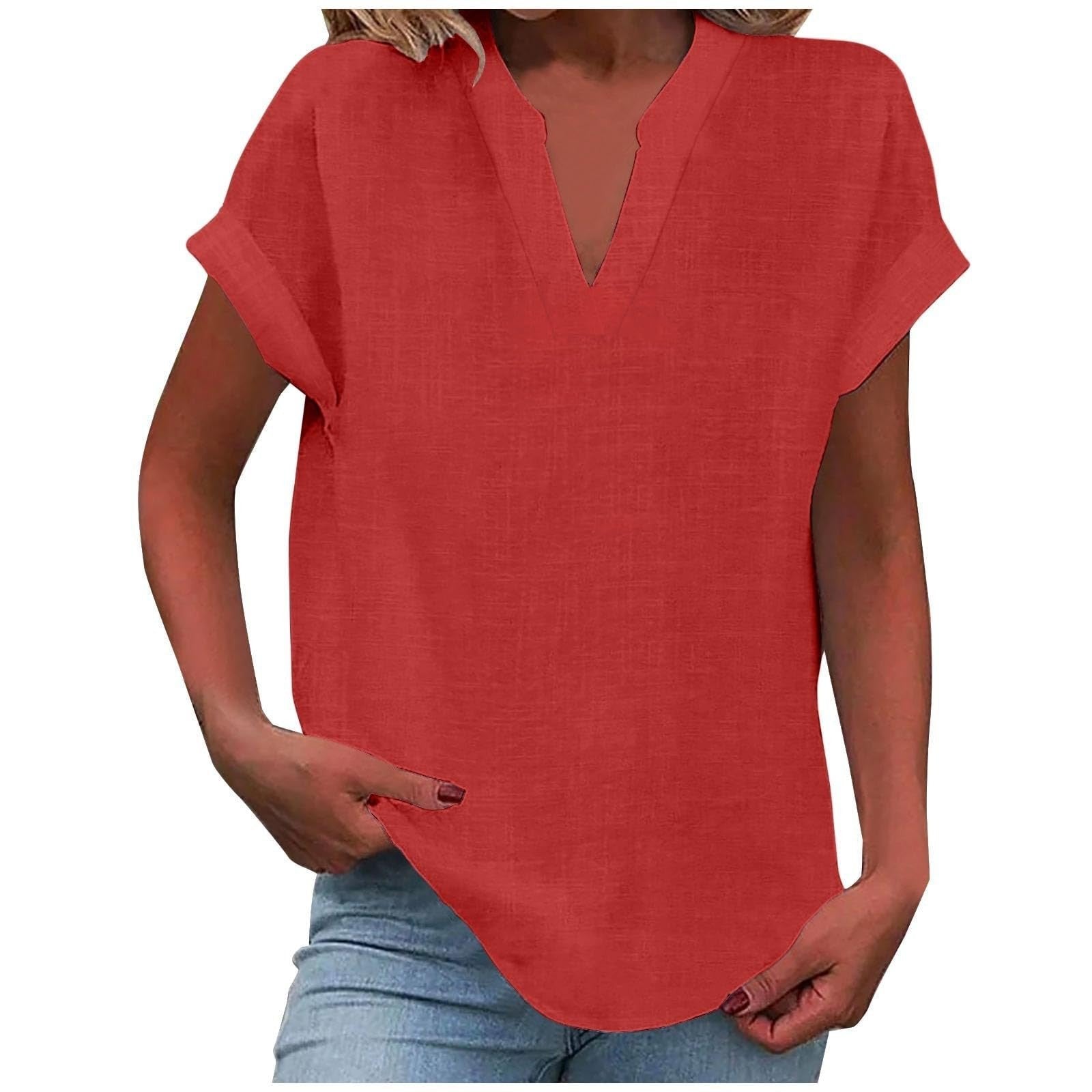 Women’s Relaxed Fit V-Neck Blouse Short Sleeve Design 3