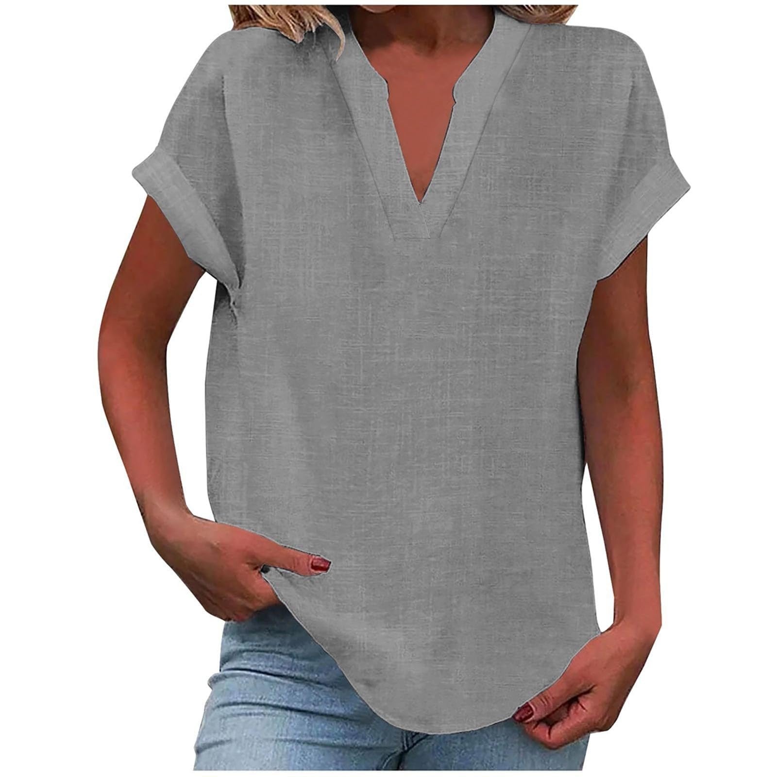 Women’s Relaxed Fit V-Neck Blouse Short Sleeve Design 4