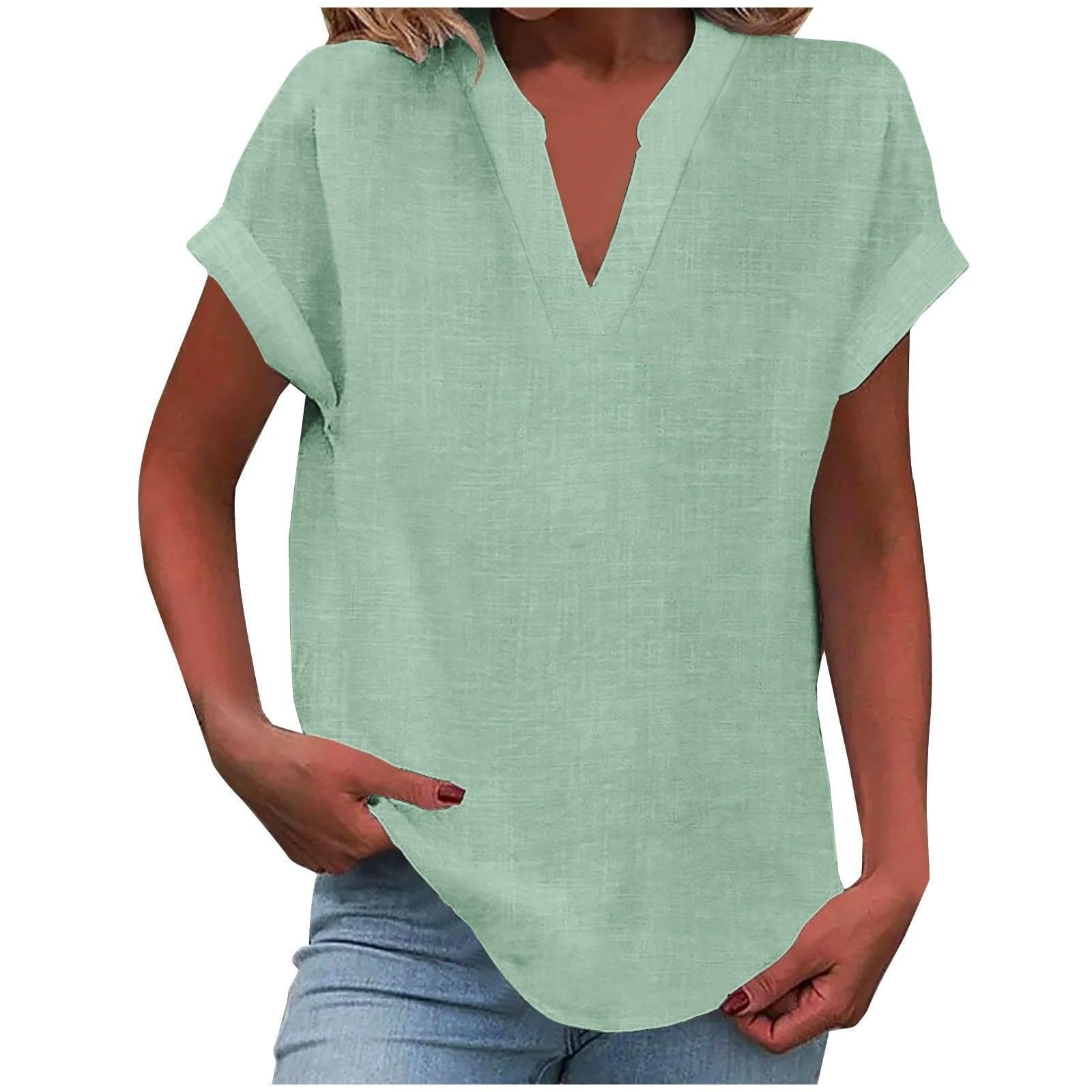 Women’s Relaxed Fit V-Neck Blouse Short Sleeve Design 5