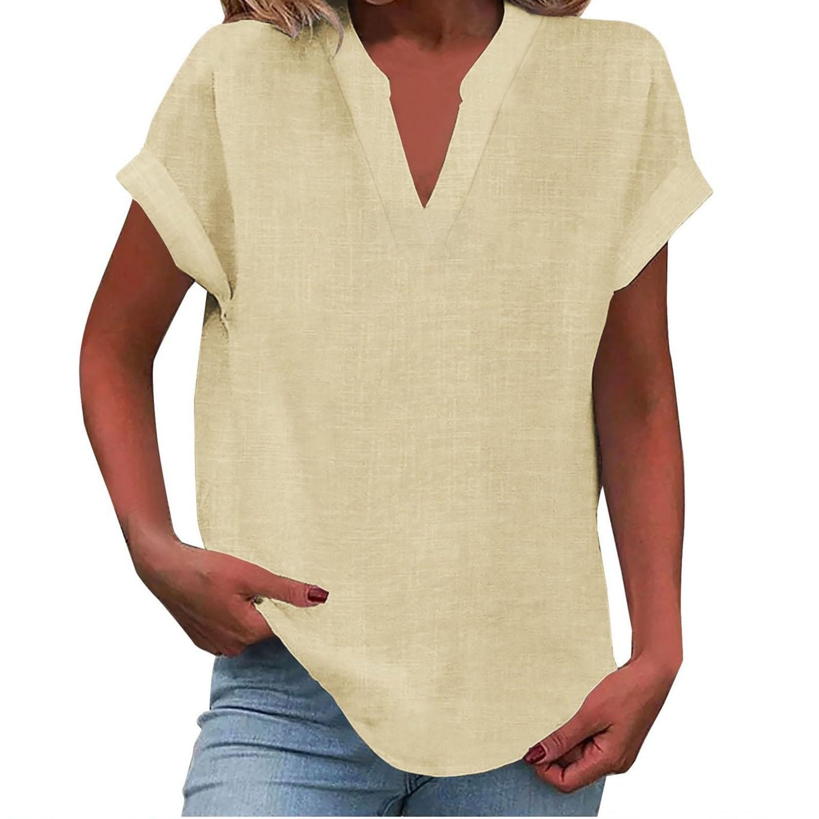 Women’s Relaxed Fit V-Neck Blouse Short Sleeve Design 6