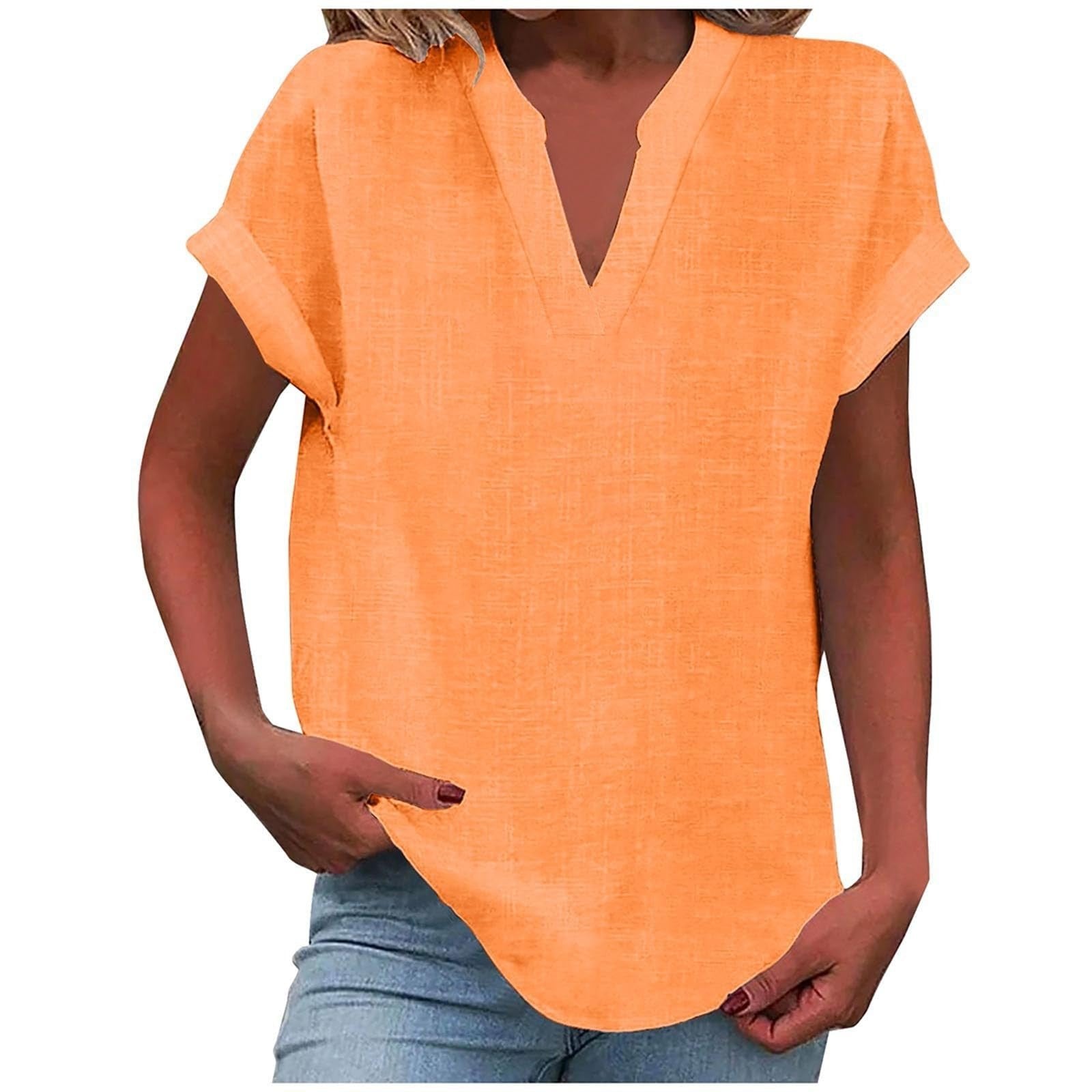 Women’s Relaxed Fit V-Neck Blouse Short Sleeve Design 7