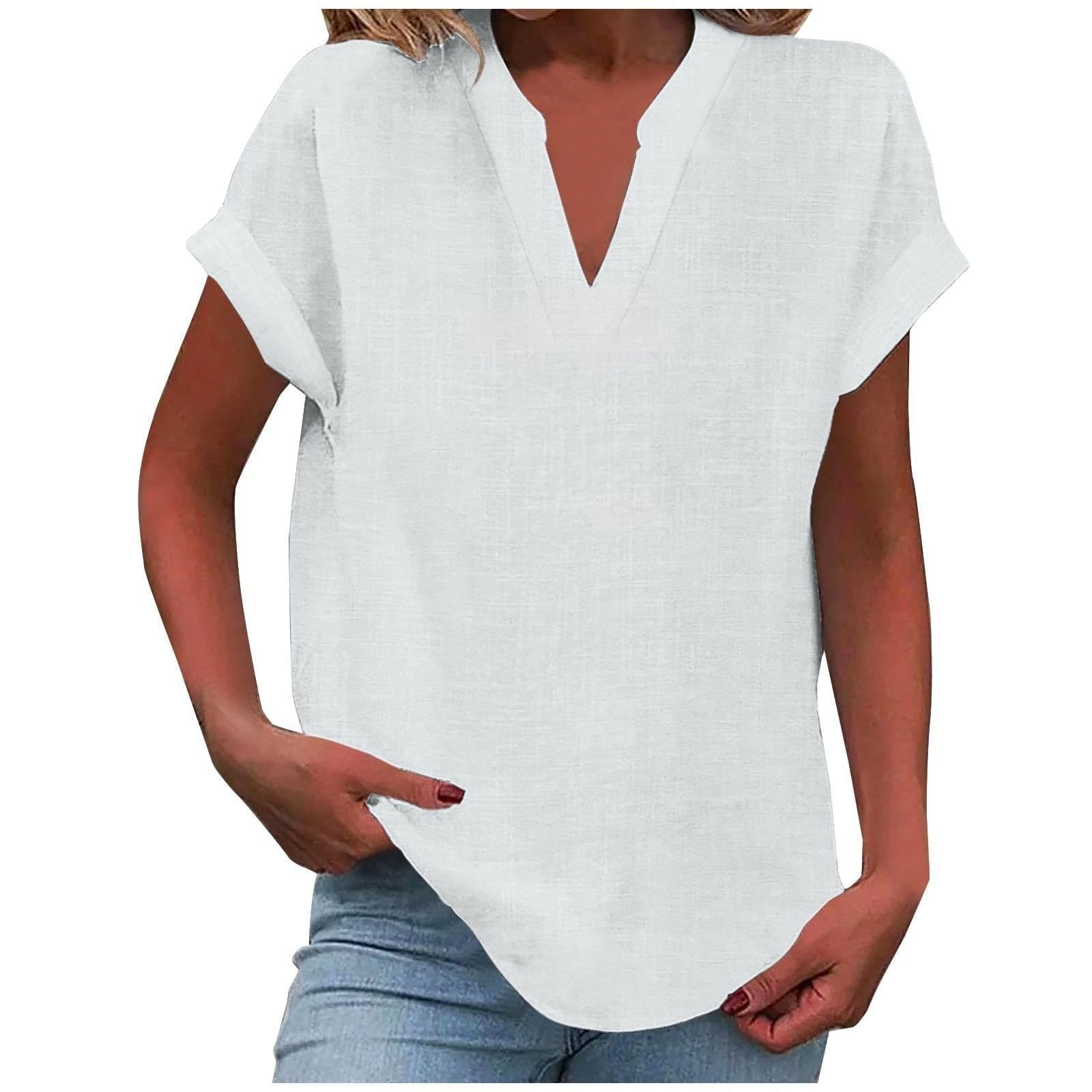 Women’s Relaxed Fit V-Neck Blouse Short Sleeve Design 8