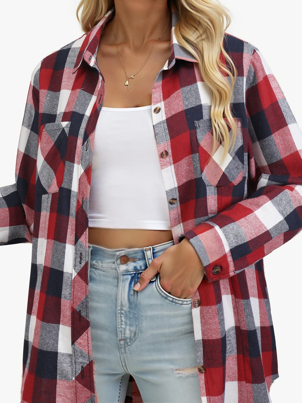 Women’s Relaxed Flannel Shirt Classic Buffalo Check Design 1
