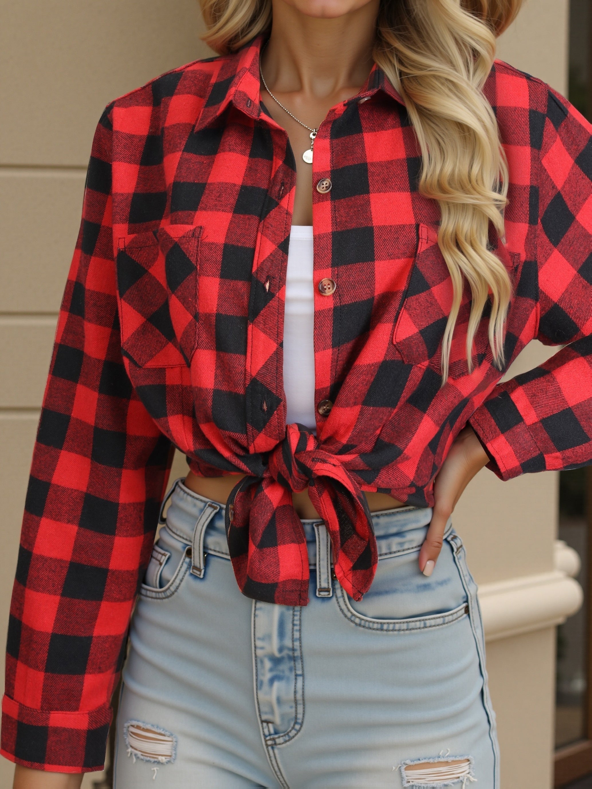 Women’s Relaxed Flannel Shirt Classic Buffalo Check Design 6
