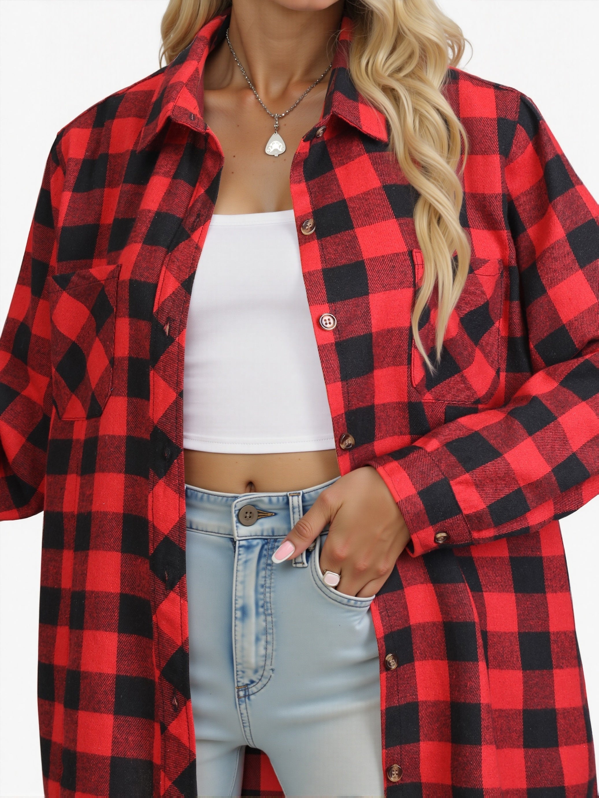 Women’s Relaxed Flannel Shirt Classic Buffalo Check Design 7