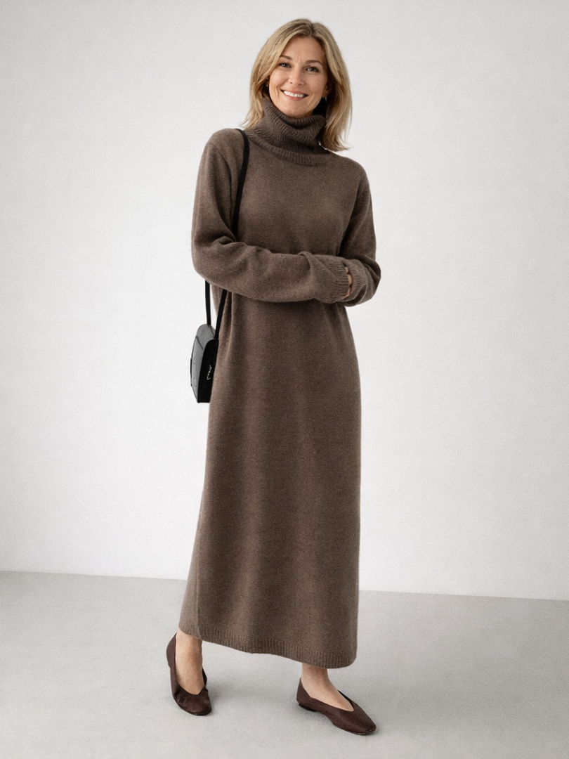 Women’s Relaxed Knit Maxi Dress Soft Turtleneck Style 0