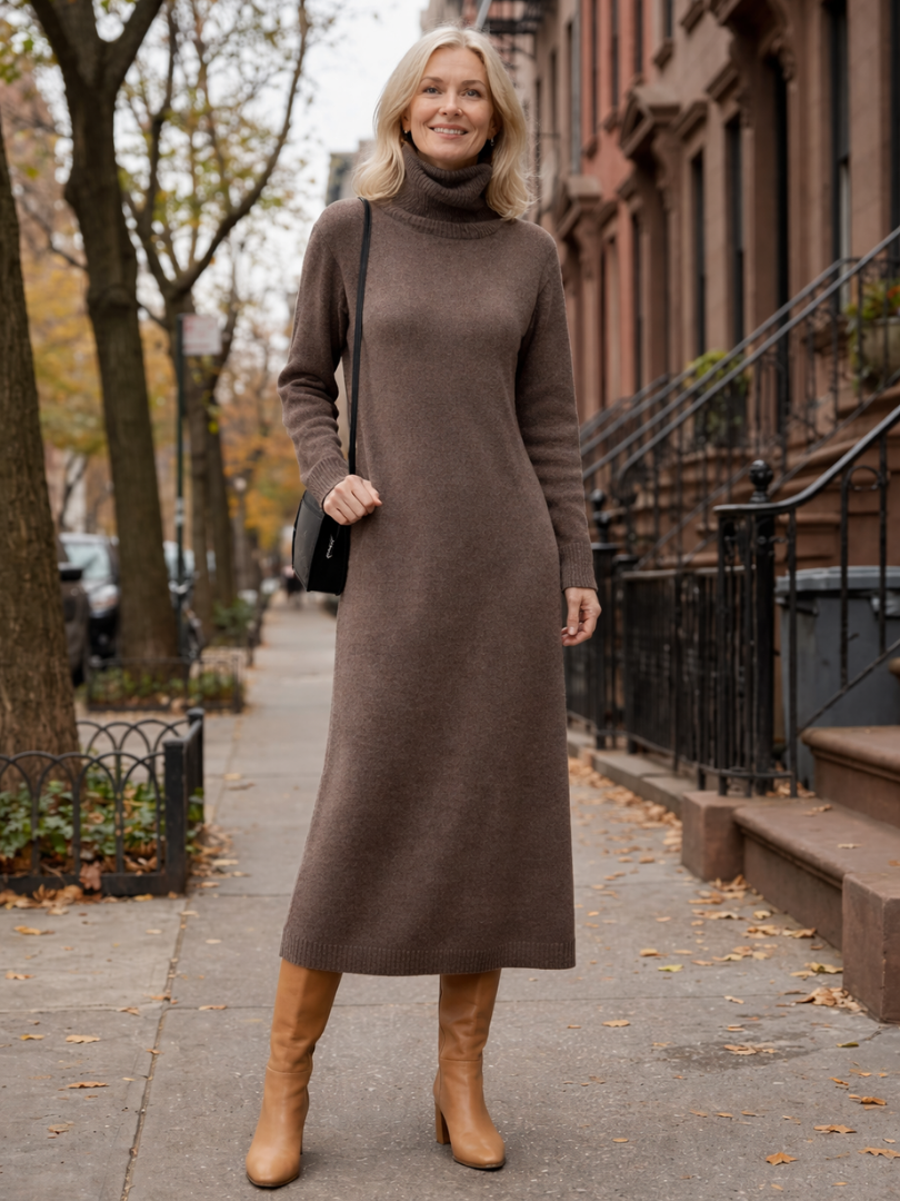 Women’s Relaxed Knit Maxi Dress Soft Turtleneck Style 4