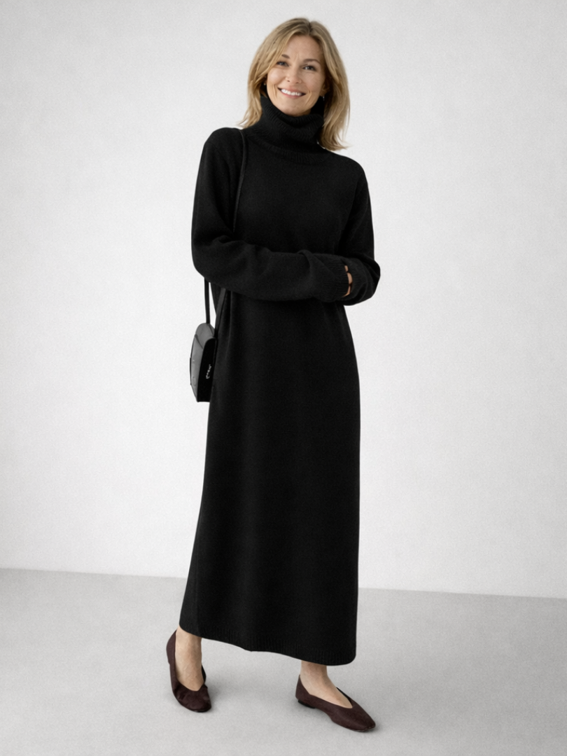 Women’s Relaxed Knit Maxi Dress Soft Turtleneck Style 6