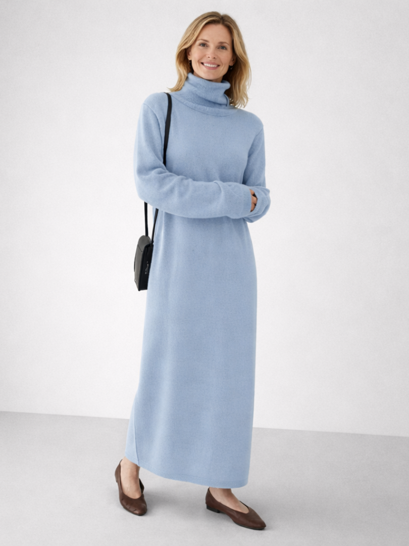 Women’s Relaxed Knit Maxi Dress Soft Turtleneck Style 7