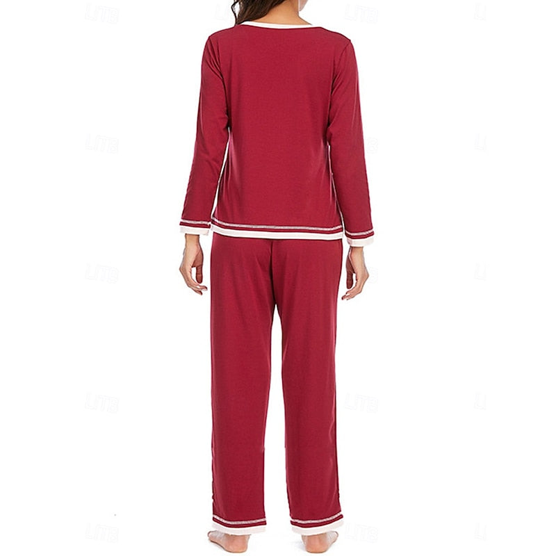 Women’s Relaxed Lounge Two-Piece Set Soft V-Neck and Elastic Waist 1