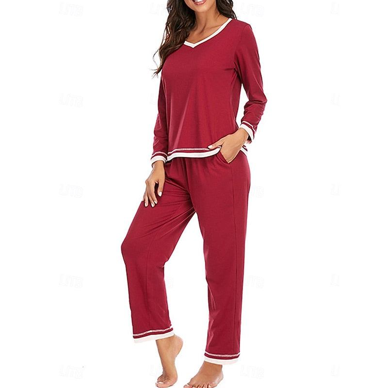 Women’s Relaxed Lounge Two-Piece Set Soft V-Neck and Elastic Waist 2