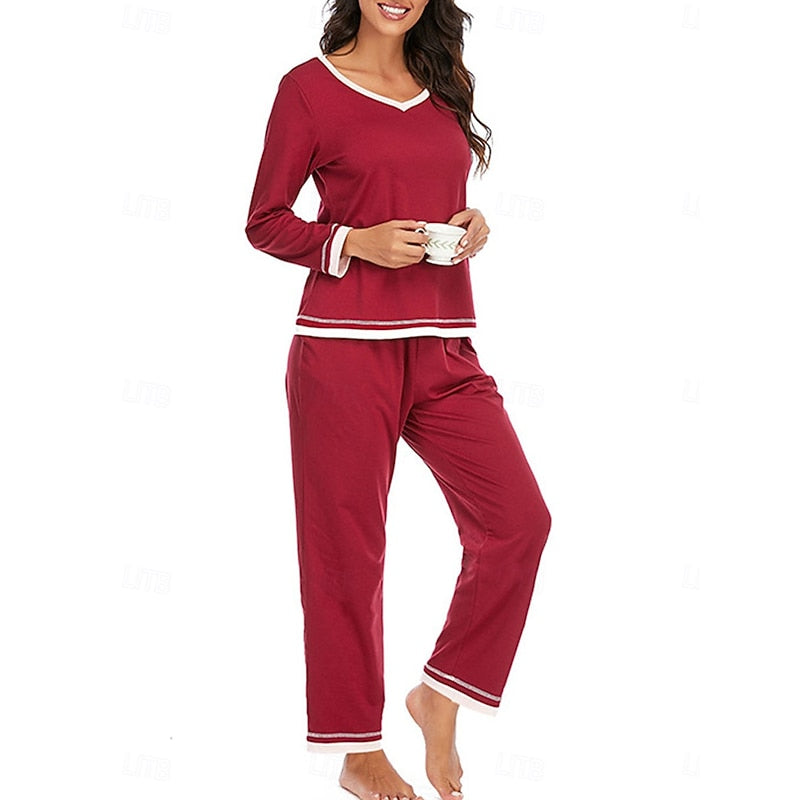 Women’s Relaxed Lounge Two-Piece Set Soft V-Neck and Elastic Waist 3