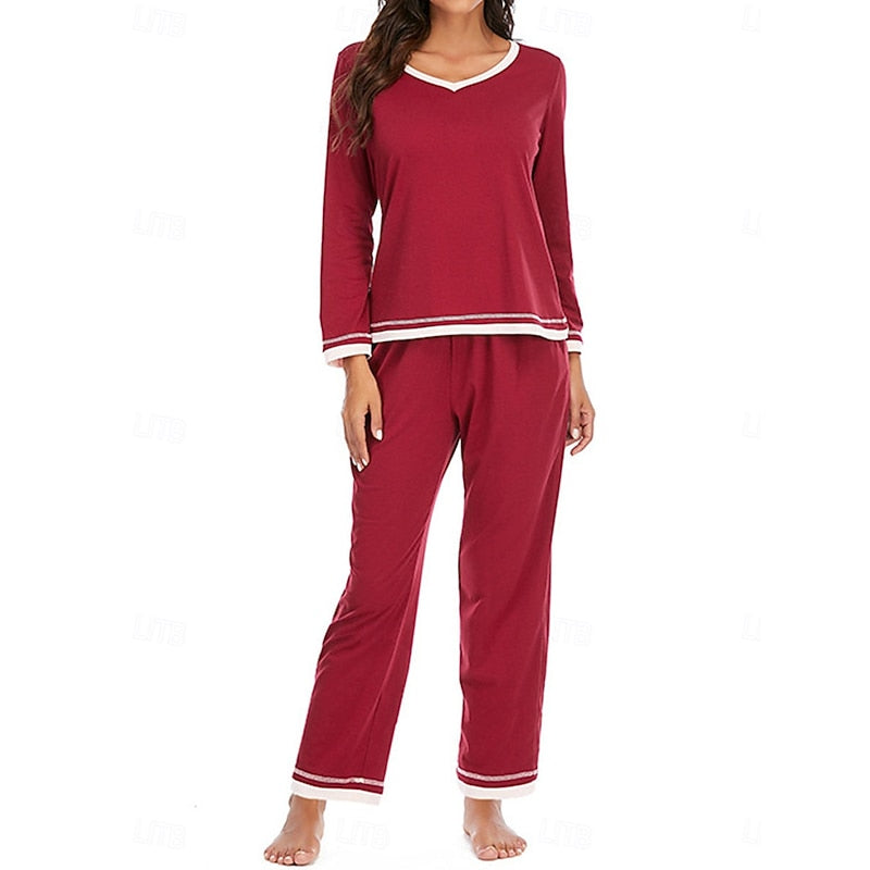 Women’s Relaxed Lounge Two-Piece Set Soft V-Neck and Elastic Waist 4