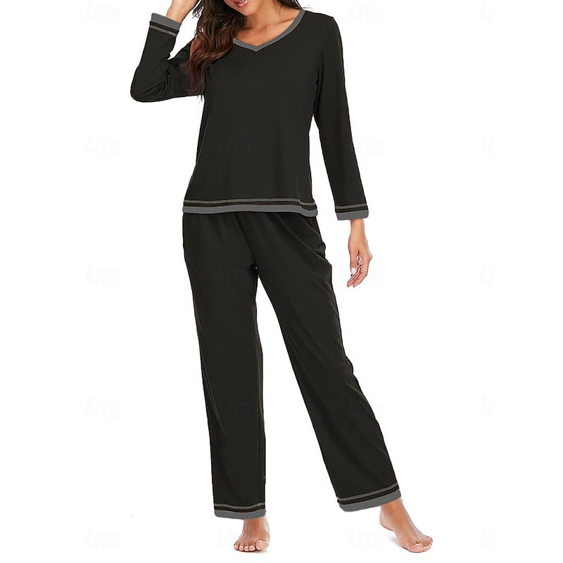 Women’s Relaxed Lounge Two-Piece Set Soft V-Neck and Elastic Waist 6