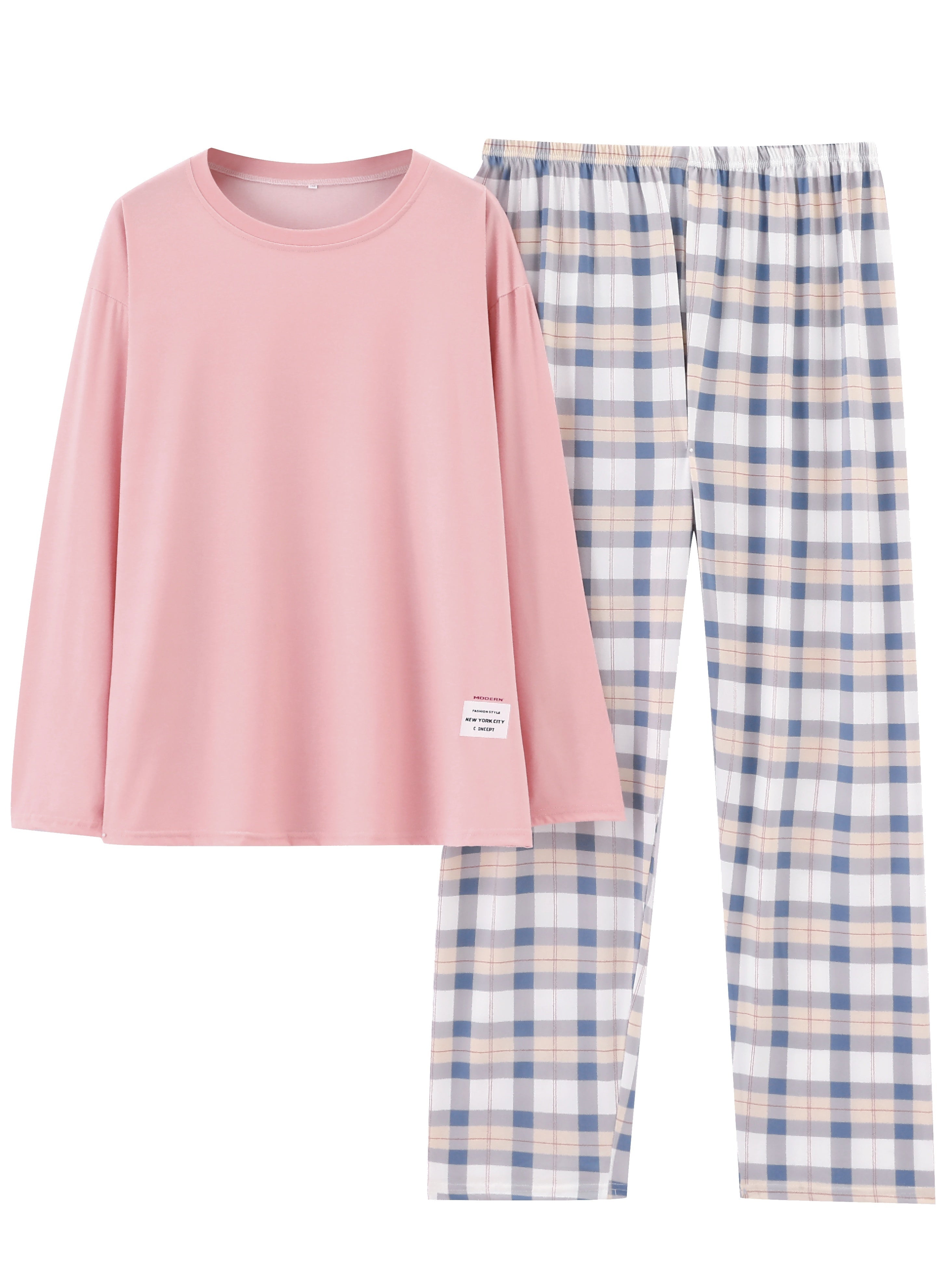 Women’s Relaxed Plaid Lounge Set Soft Long Sleeve Top and Checked Bottoms 6