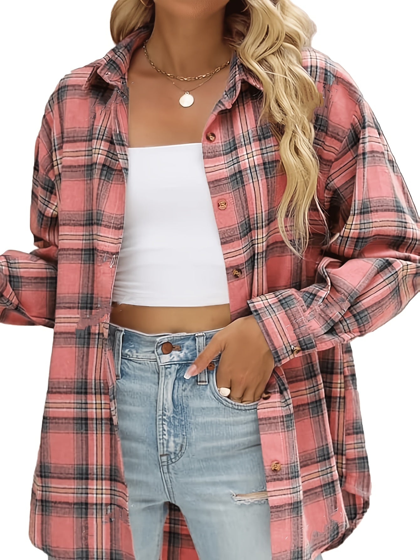 Women’s Relaxed Plaid Shirt Classic Check Pattern 2