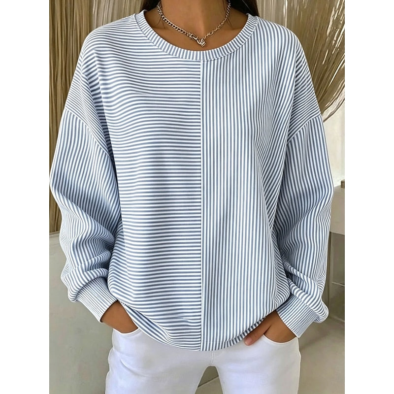 Women’s Relaxed Striped Sweatshirt Comfortable Everyday Style 0