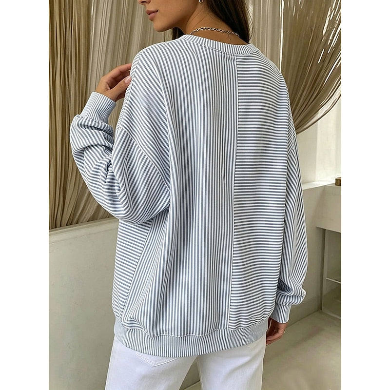 Women’s Relaxed Striped Sweatshirt Comfortable Everyday Style 1