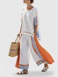 Women’s Relaxed Two-Piece Co-Ord Set Lightweight Linen Blend with Geometric Stripes 0