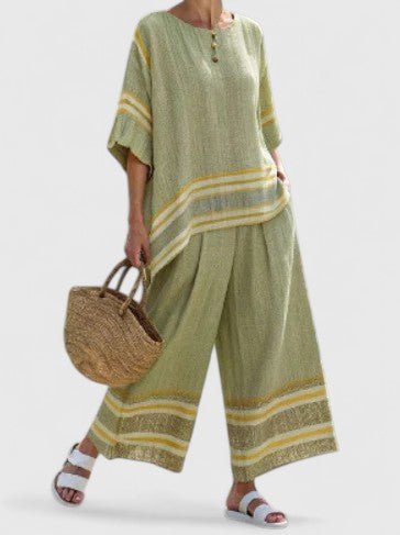 Women’s Relaxed Two-Piece Co-Ord Set Lightweight Linen Blend with Geometric Stripes 5