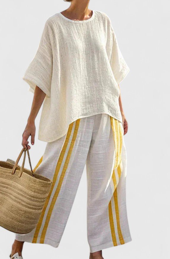 Women’s Relaxed Two-Piece Co-Ord Set Lightweight Linen Blend with Geometric Stripes 6