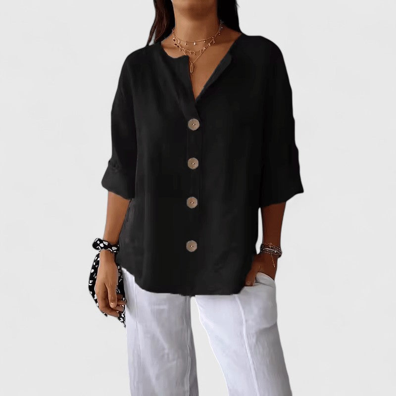 Women’s Relaxed V-Neck Blouse Polished Casual Style 0