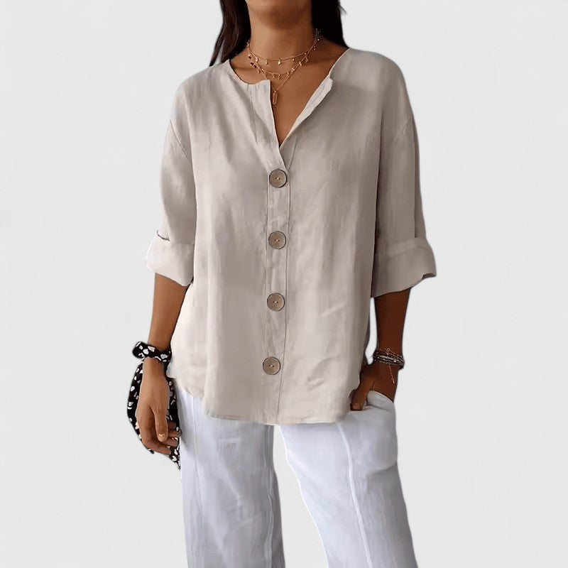 Women’s Relaxed V-Neck Blouse Polished Casual Style 1